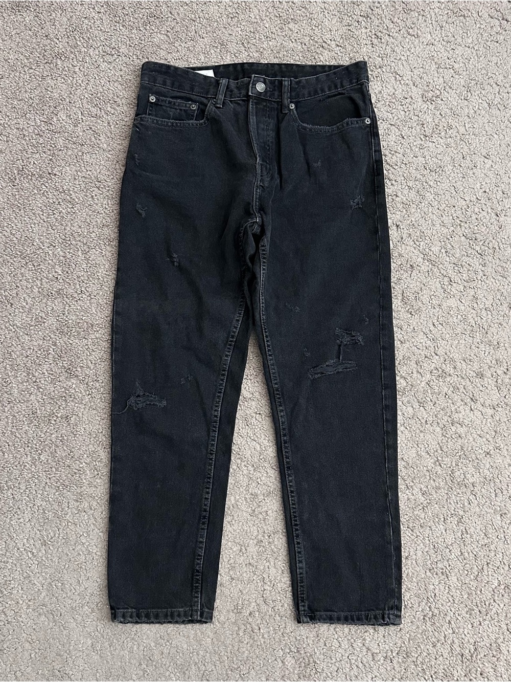 Zara Black Distressed Mom Tapered Leg Jeans Womens 32
